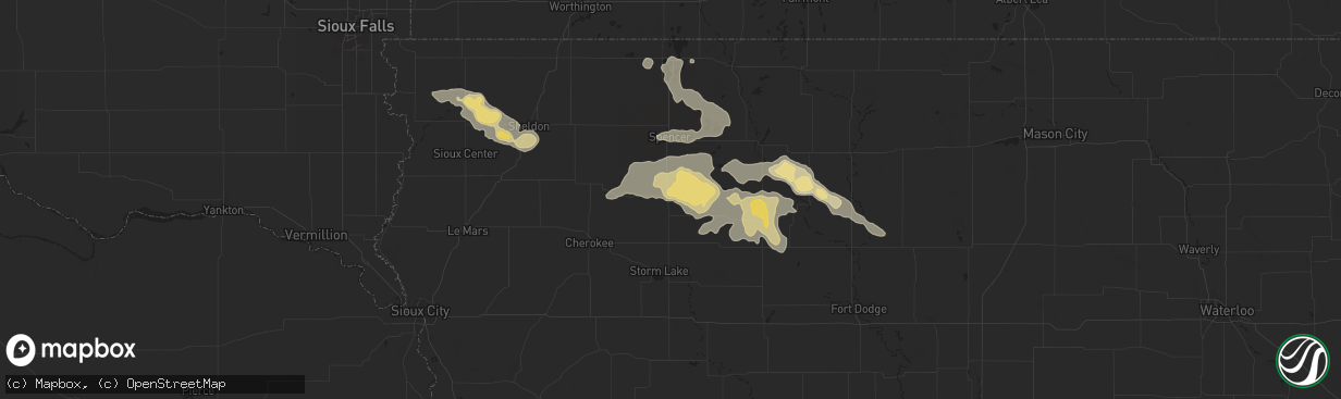 Hail map in Sioux Rapids, IA on July 29, 2025