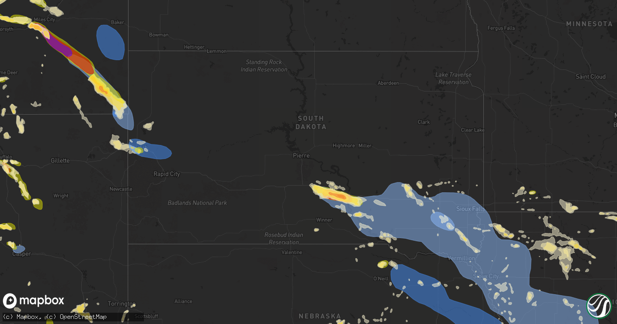 Hail map in South Dakota on July 29, 2025