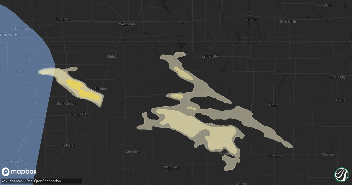 Hail map in Spencer, IA on July 29, 2025