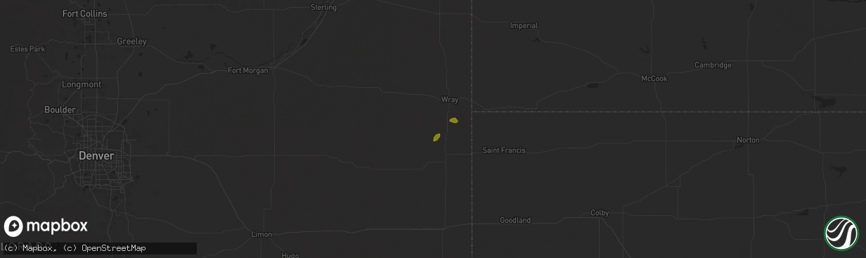Hail map in Vernon, CO on July 29, 2025
