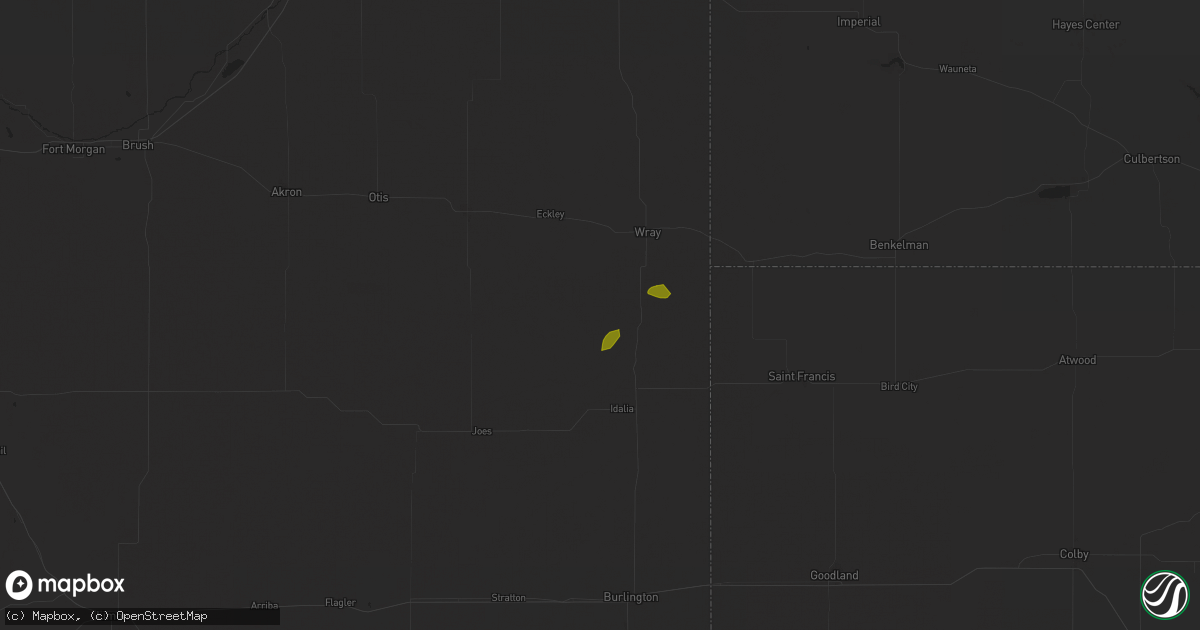 Hail map in Vernon, CO on July 29, 2025
