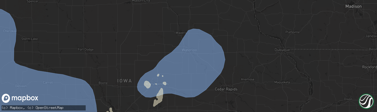 Hail map in Waterloo, IA on July 29, 2025