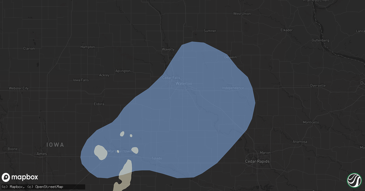 Hail map in Waterloo, IA on July 29, 2025