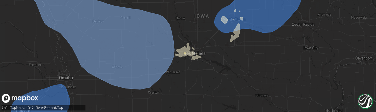 Hail map in West Des Moines, IA on July 29, 2025