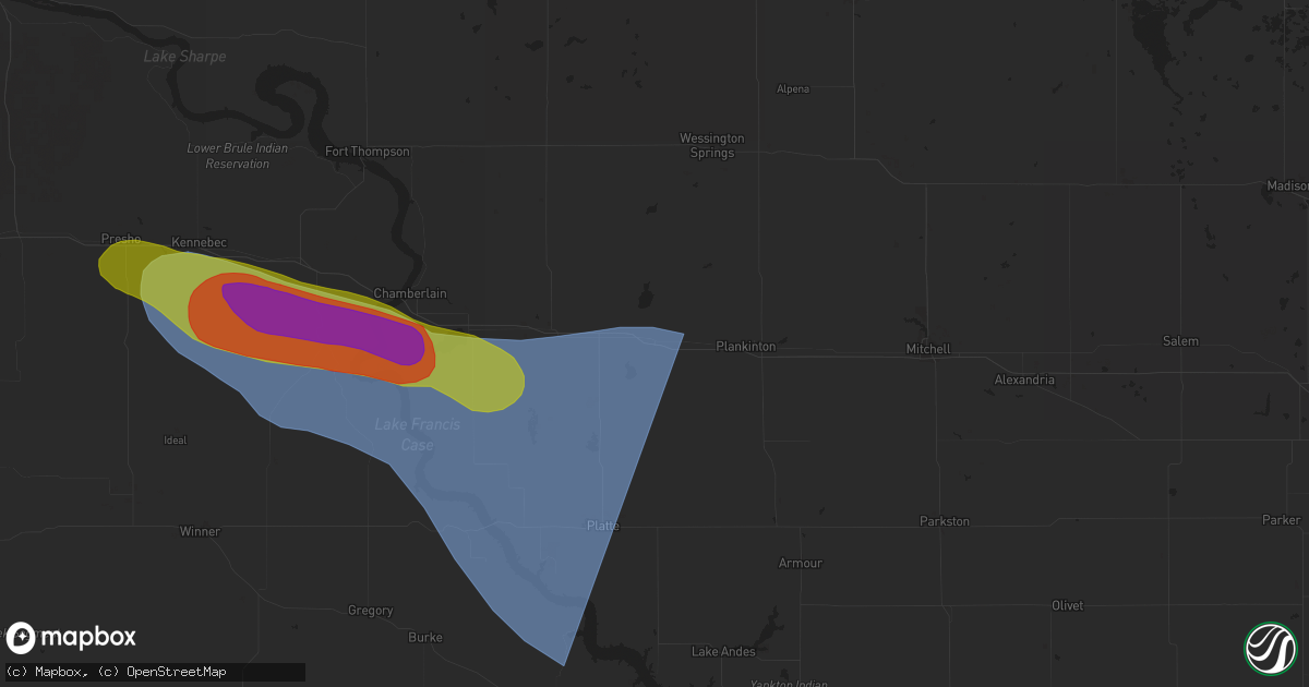 Hail map in White Lake, SD on July 29, 2025