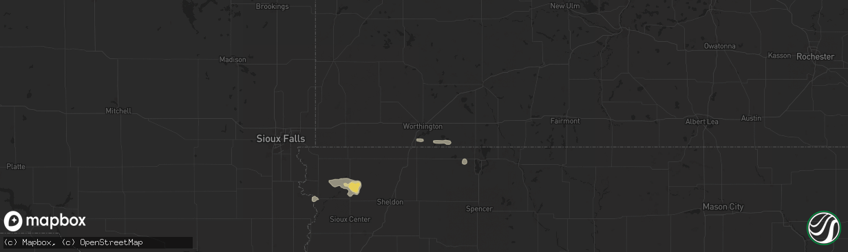 Hail map in Worthington, MN on July 29, 2025
