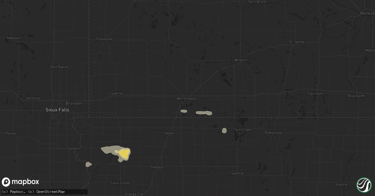 Hail map in Worthington, MN on July 29, 2025