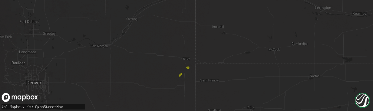 Hail map in Wray, CO on July 29, 2025