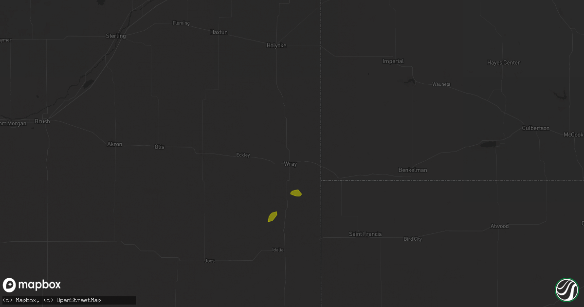 Hail map in Wray, CO on July 29, 2025