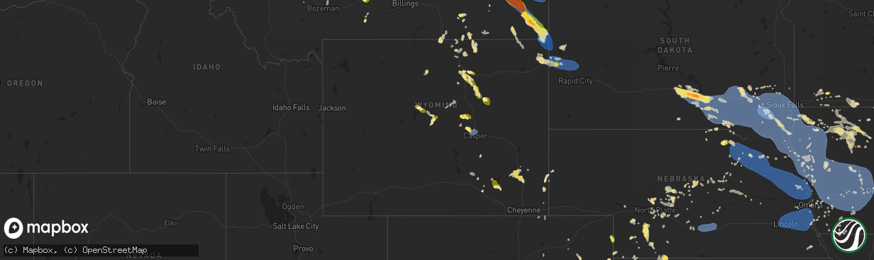 Hail map in Wyoming on July 29, 2025