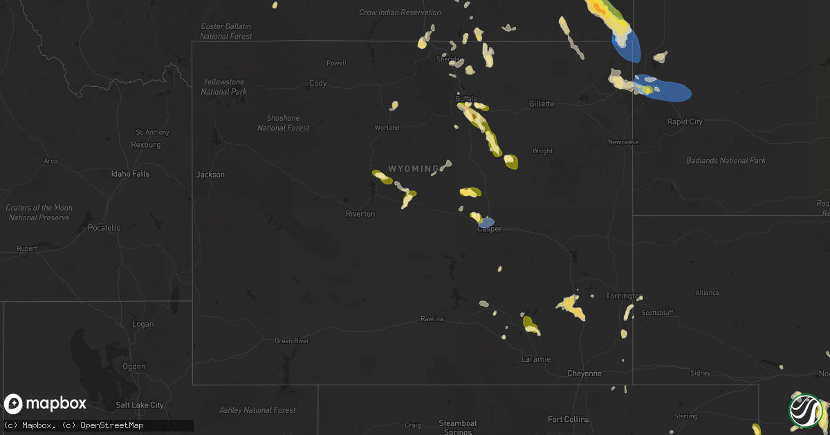 Hail map in Wyoming on July 29, 2025