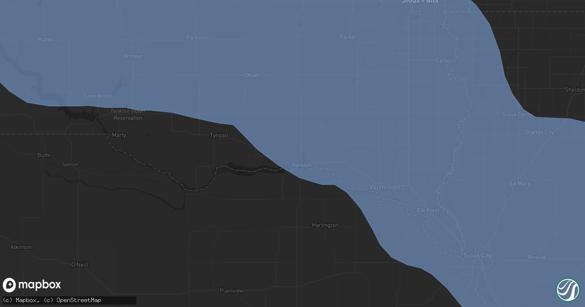 Hail map in Yankton, SD on July 29, 2025