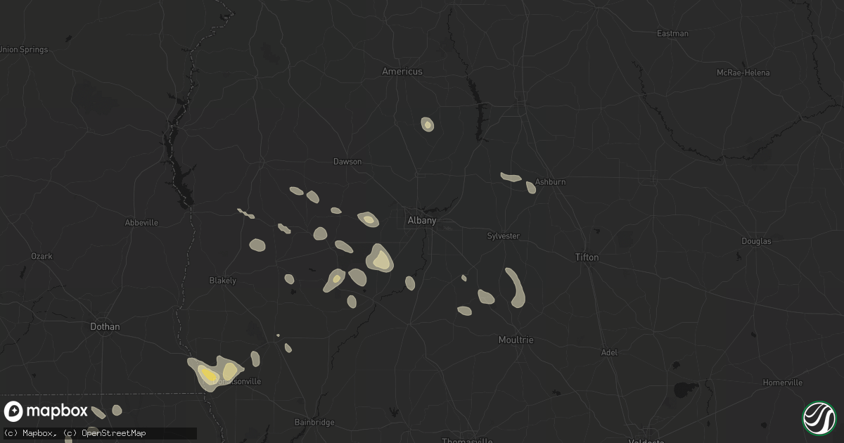 Hail map in Albany, GA on July 29, 2026