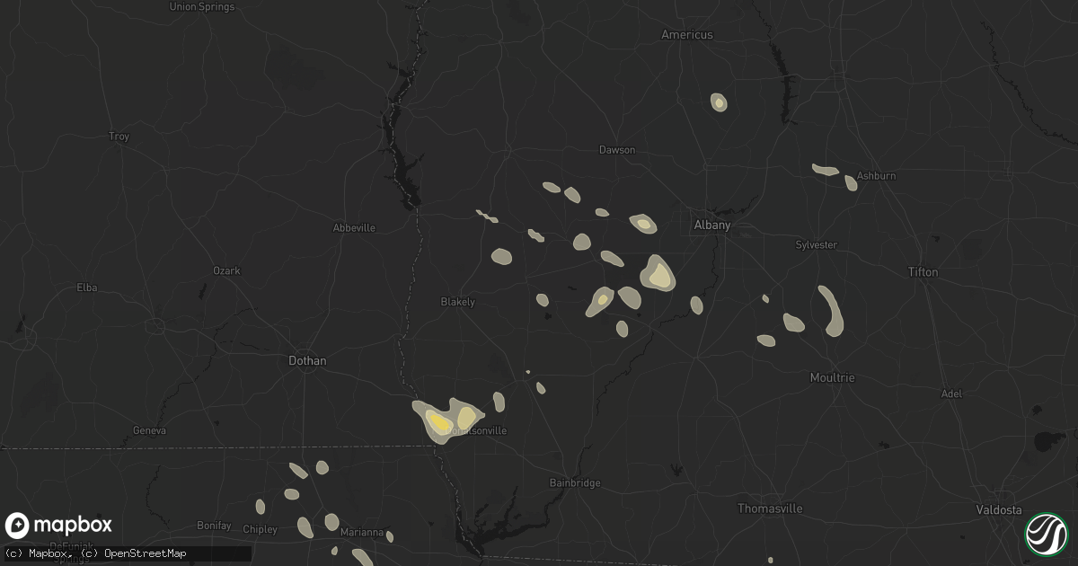 Hail map in Arlington, GA on July 29, 2026