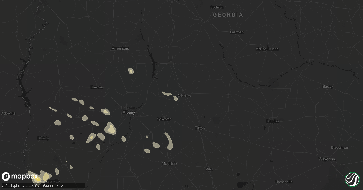 Hail map in Ashburn, GA on July 29, 2026