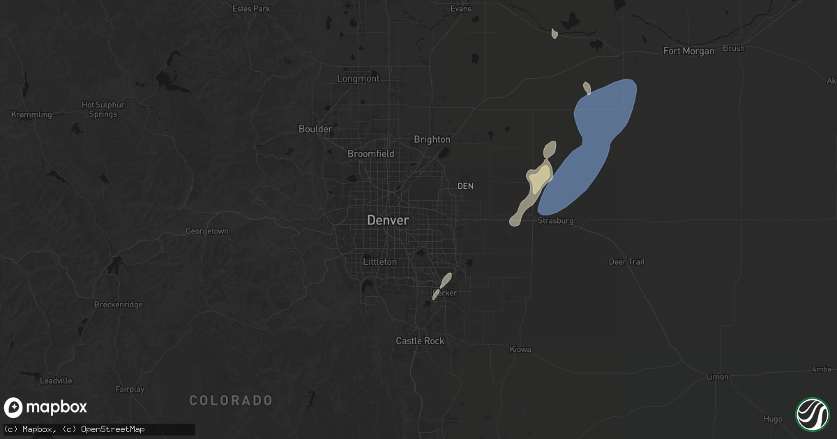 Hail map in Aurora, CO on July 29, 2026