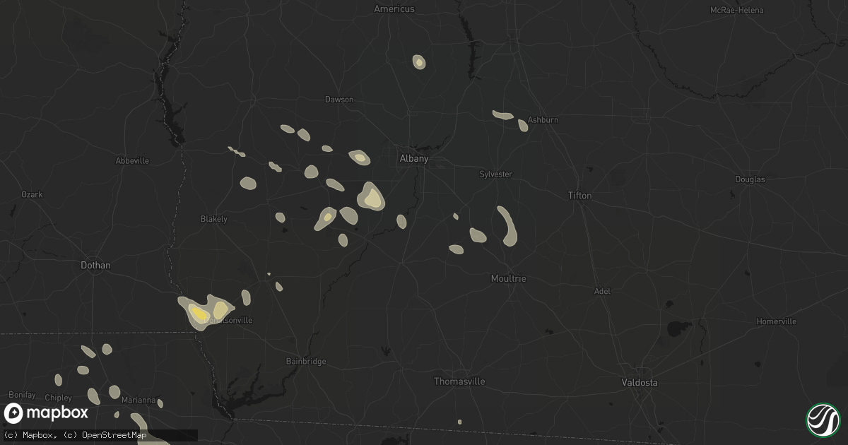Hail map in Baconton, GA on July 29, 2026