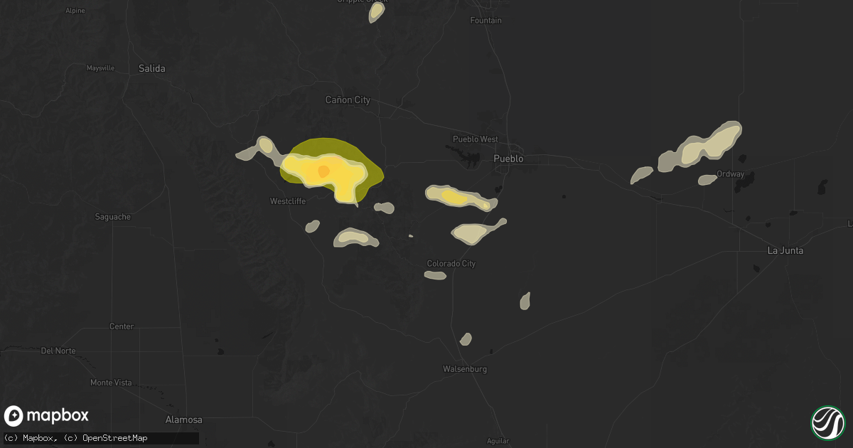 Hail map in Beulah, CO on July 29, 2026