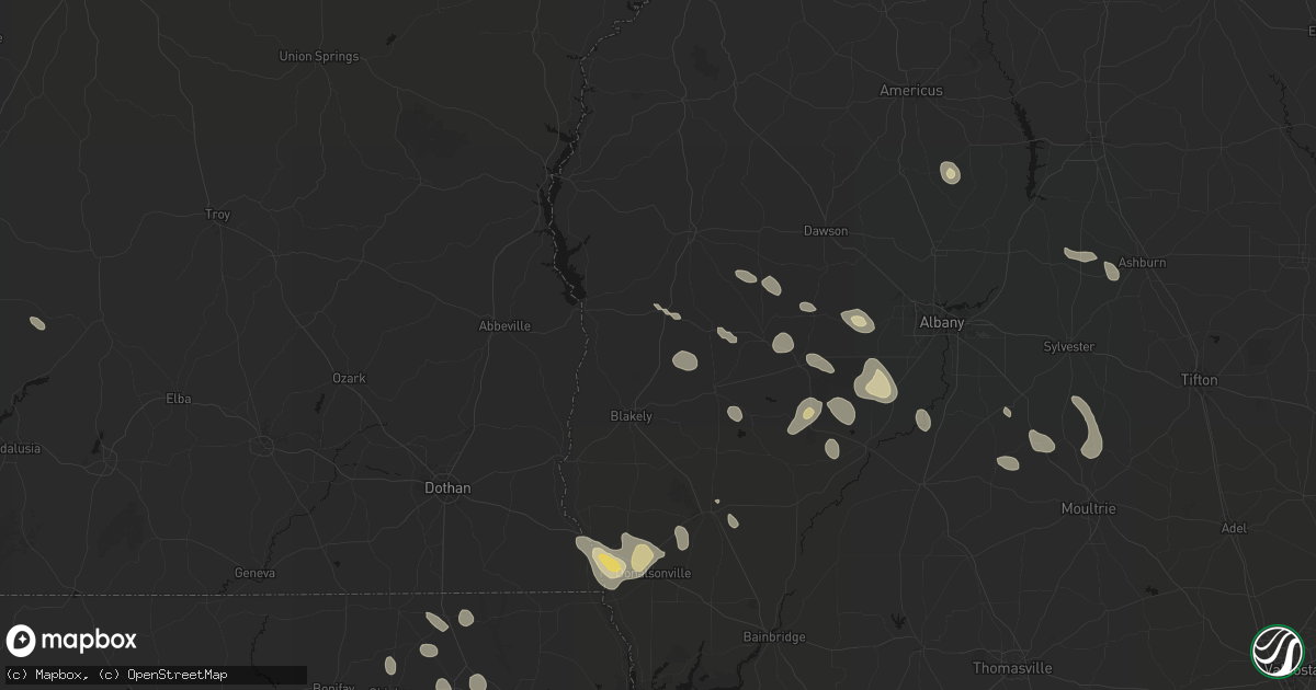 Hail map in Bluffton, GA on July 29, 2026