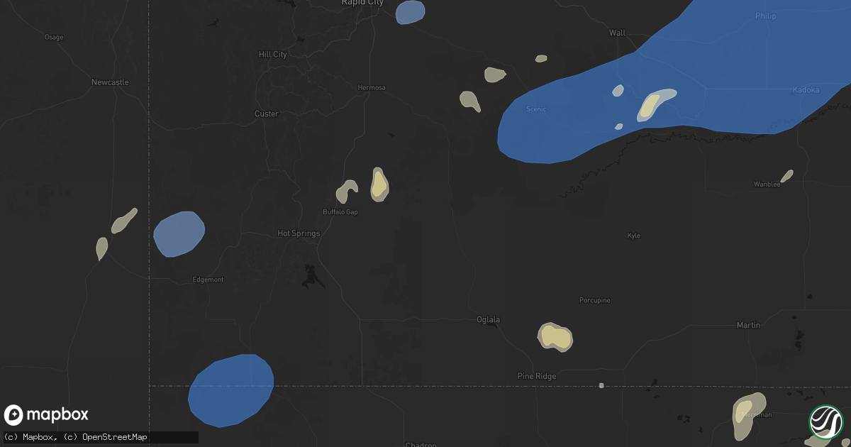 Hail map in Buffalo Gap, SD on July 29, 2026