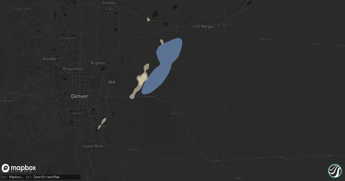 Hail map in Byers, CO on July 29, 2026