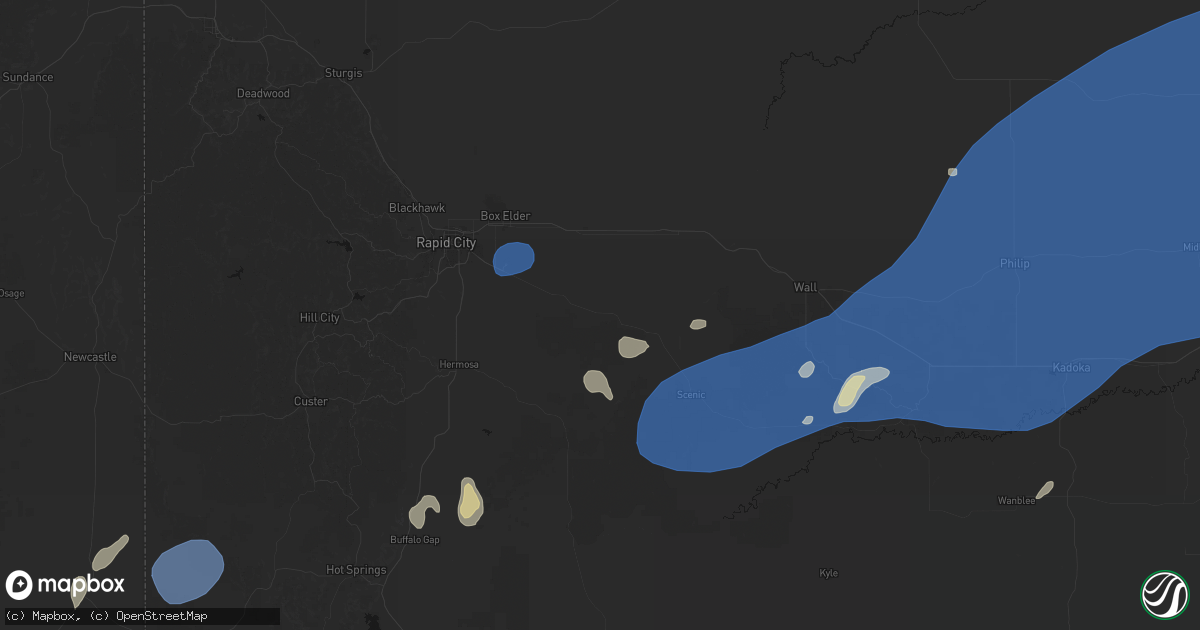 Hail map in Caputa, SD on July 29, 2026
