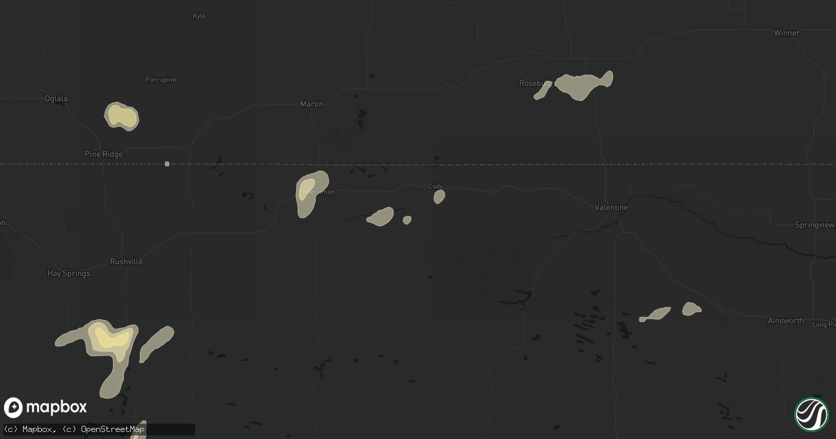 Hail map in Cody, NE on July 29, 2026
