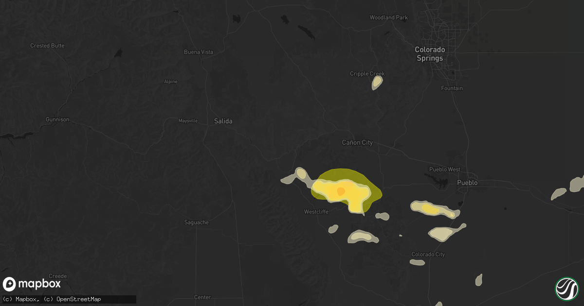 Hail map in Cotopaxi, CO on July 29, 2026