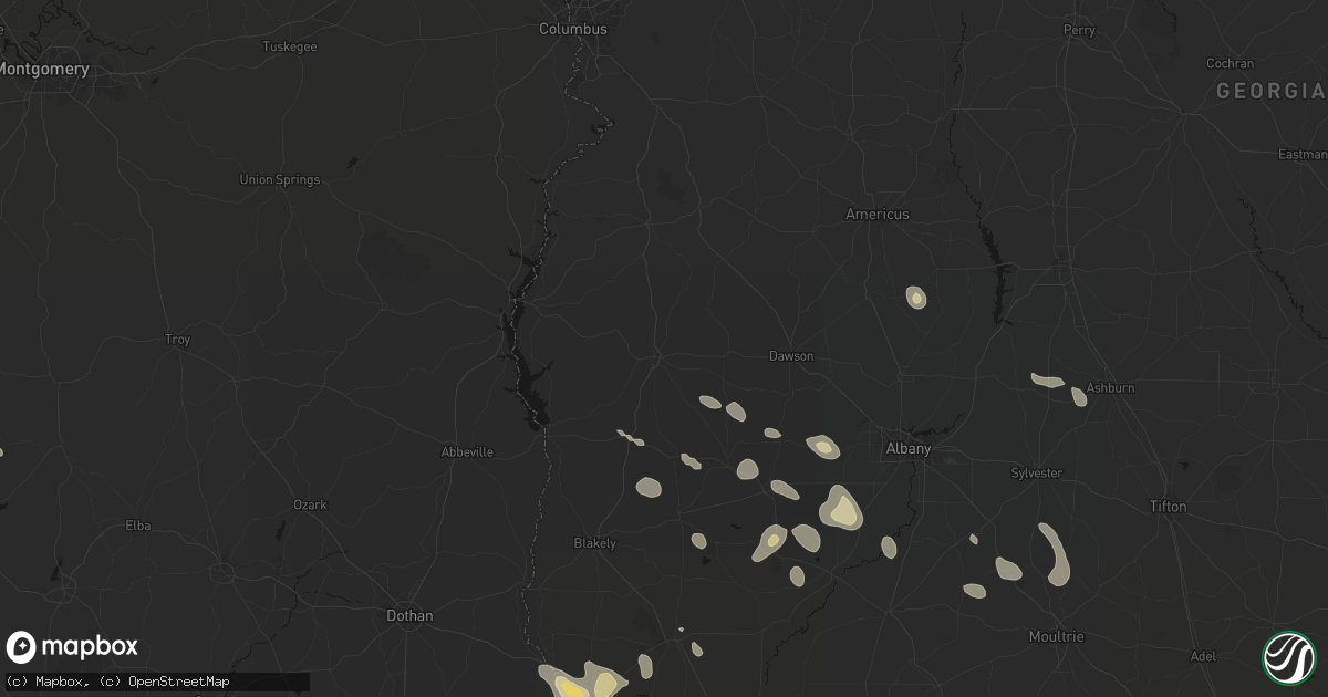 Hail map in Cuthbert, GA on July 29, 2026
