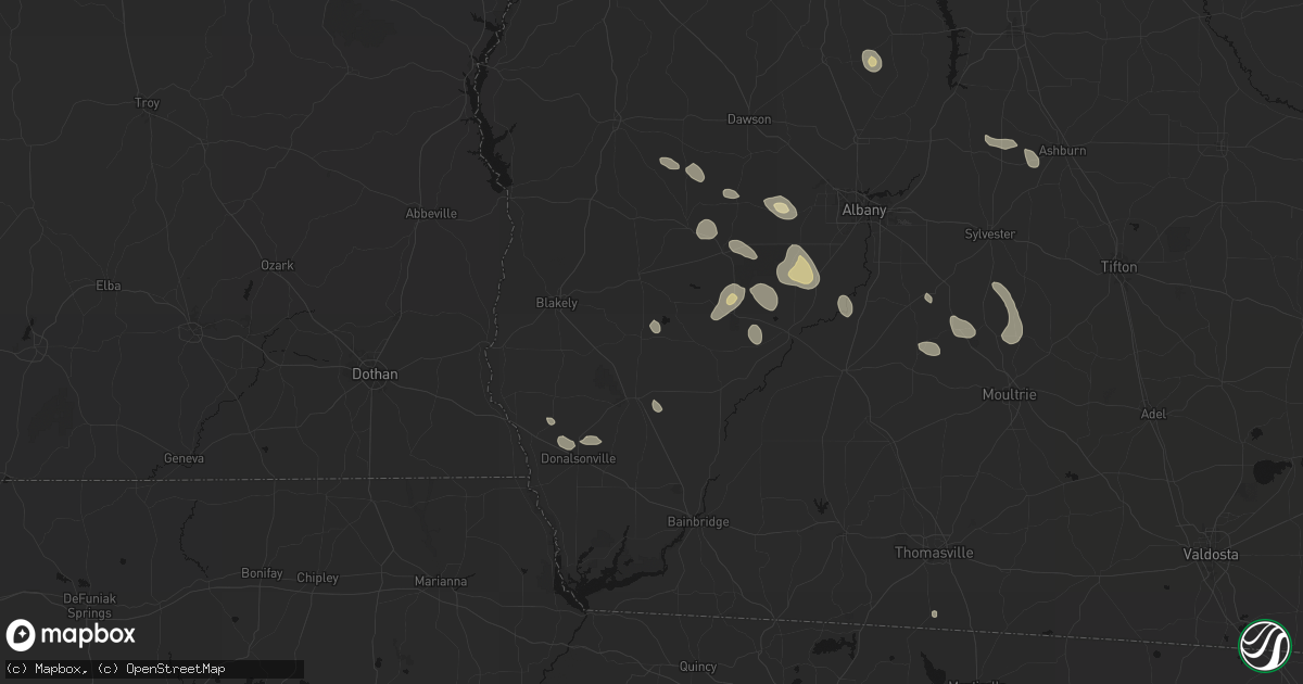 Hail map in Damascus, GA on July 29, 2026