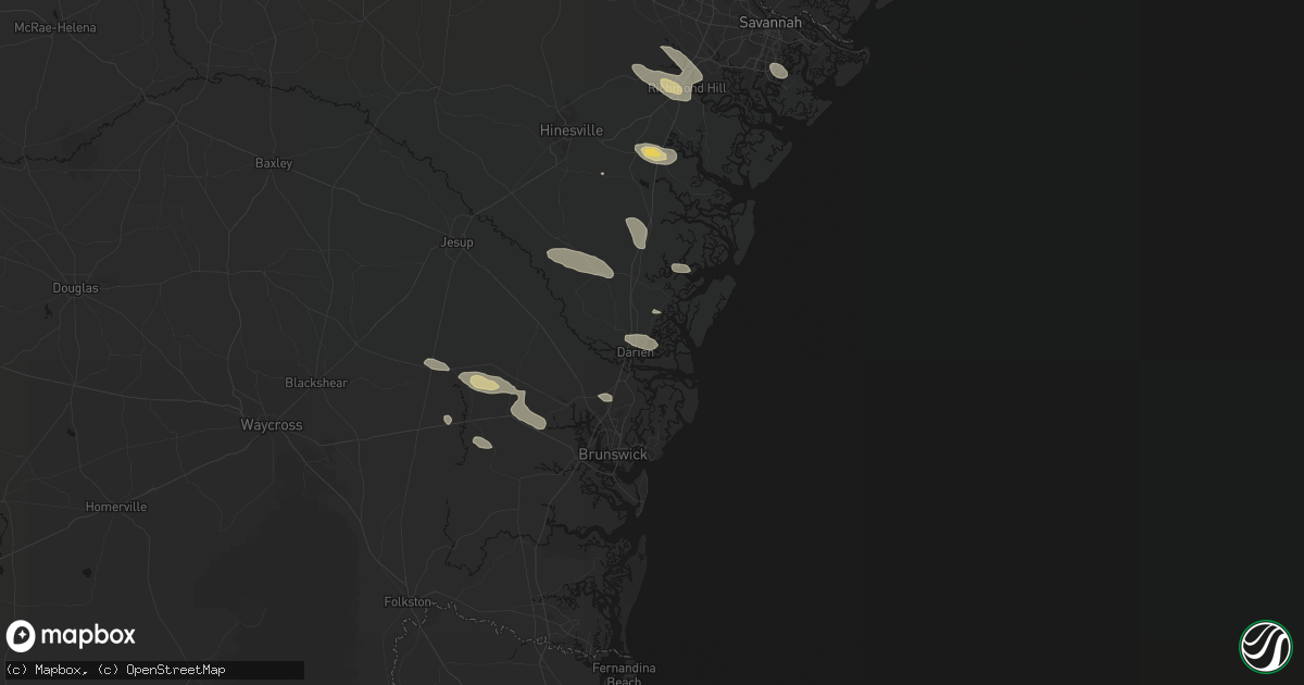 Hail map in Darien, GA on July 29, 2026