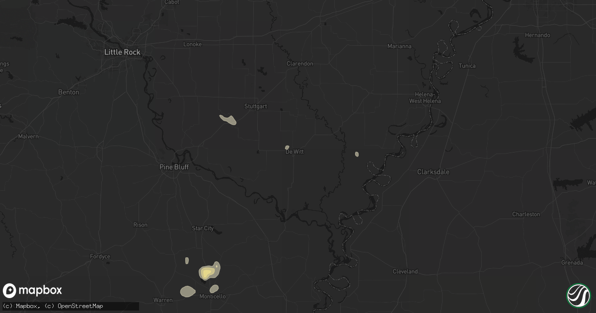 Hail map in De Witt, AR on July 29, 2026
