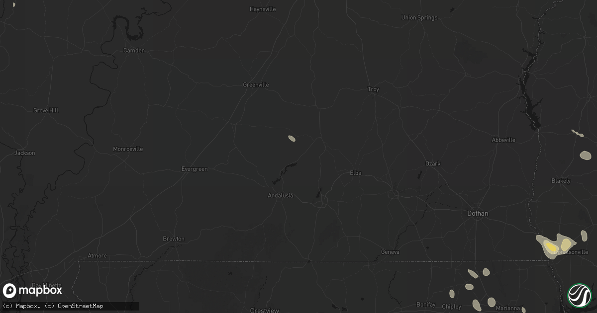 Hail map in Dozier, AL on July 29, 2026