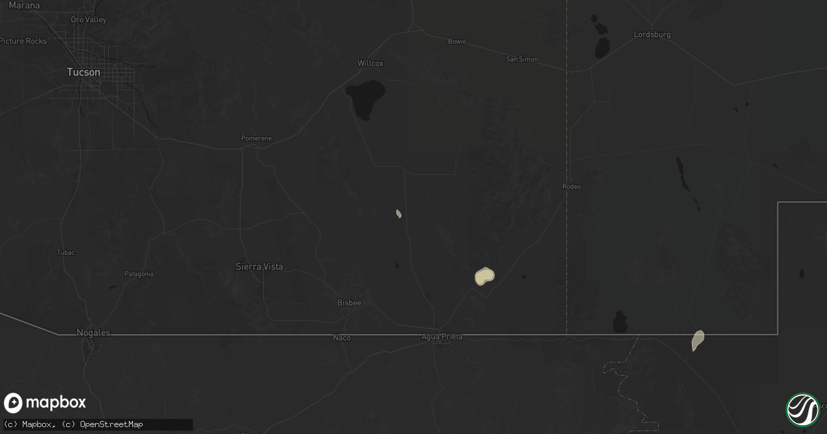 Hail map in Elfrida, AZ on July 29, 2026