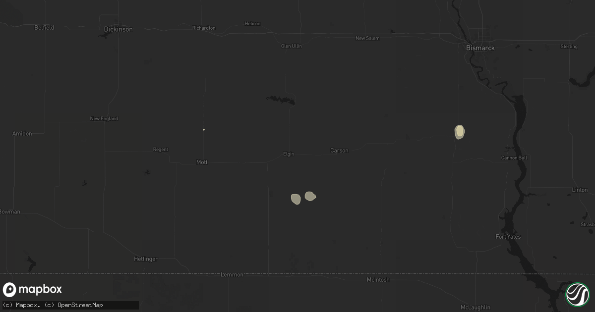 Hail map in Elgin, ND on July 29, 2026