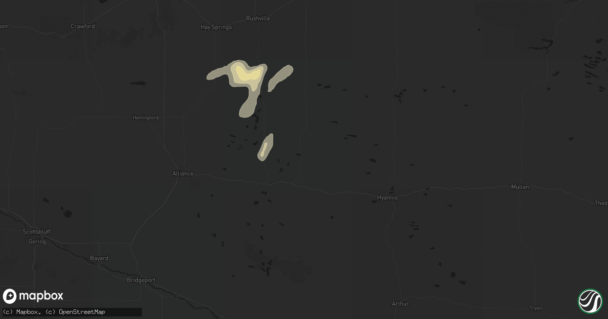 Hail map in Ellsworth, NE on July 29, 2026