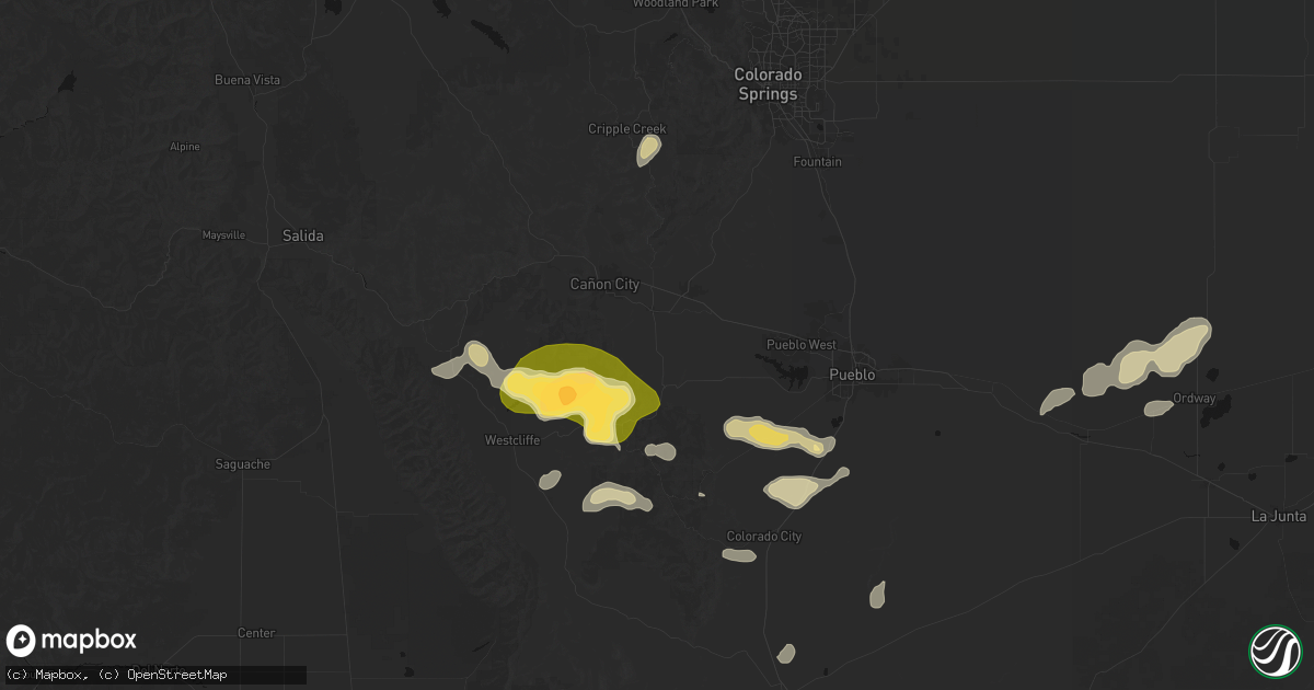 Hail map in Florence, CO on July 29, 2026