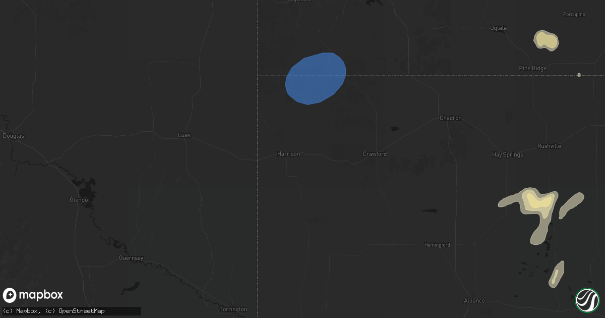 Hail map in Harrison, NE on July 29, 2026