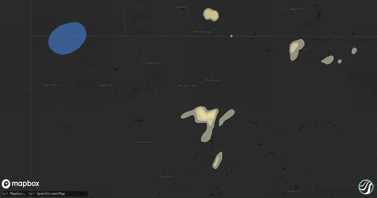 Hail map in Hay Springs, NE on July 29, 2026