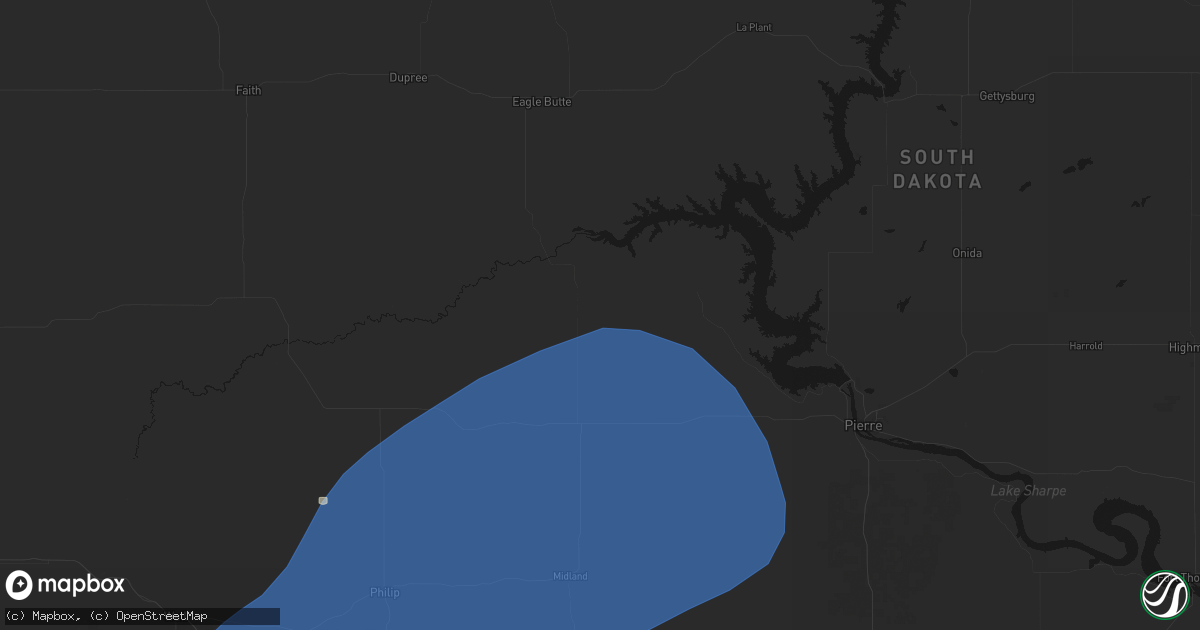 Hail map in Hayes, SD on July 29, 2026