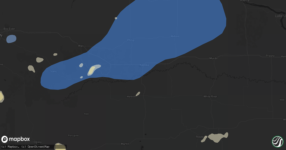 Hail map in Kadoka, SD on July 29, 2026