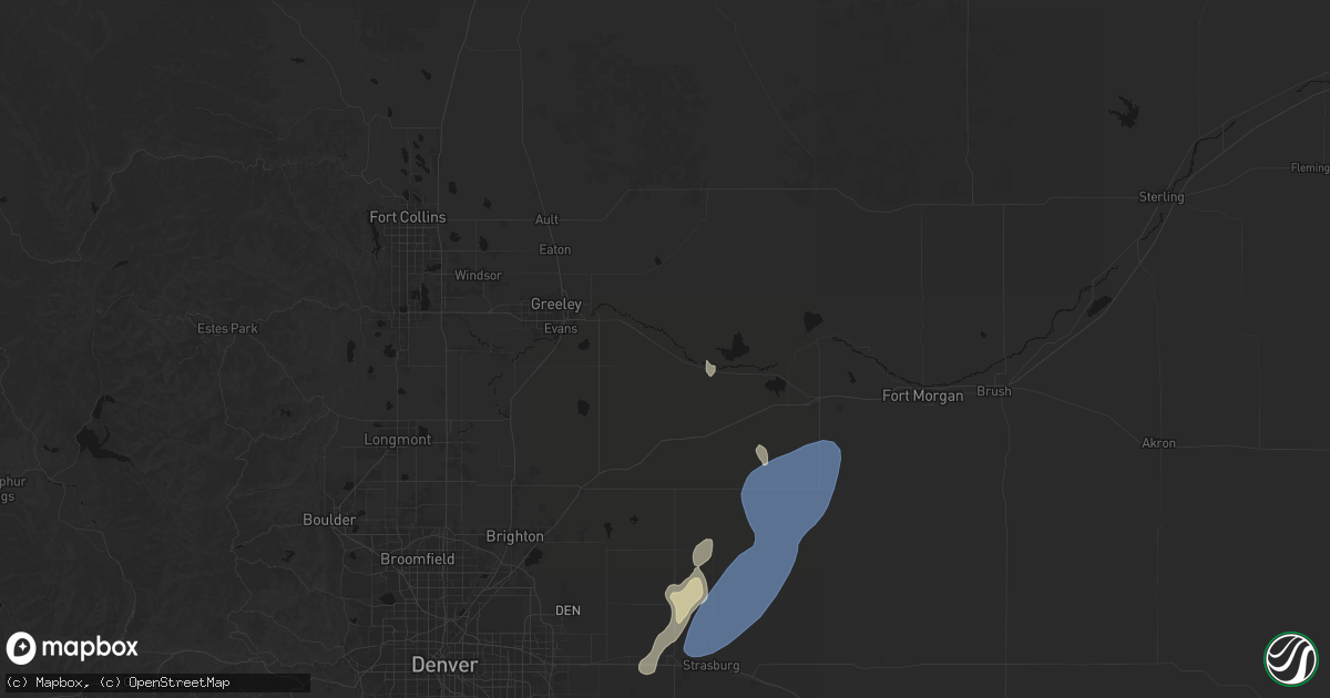 Hail map in Kersey, CO on July 29, 2026