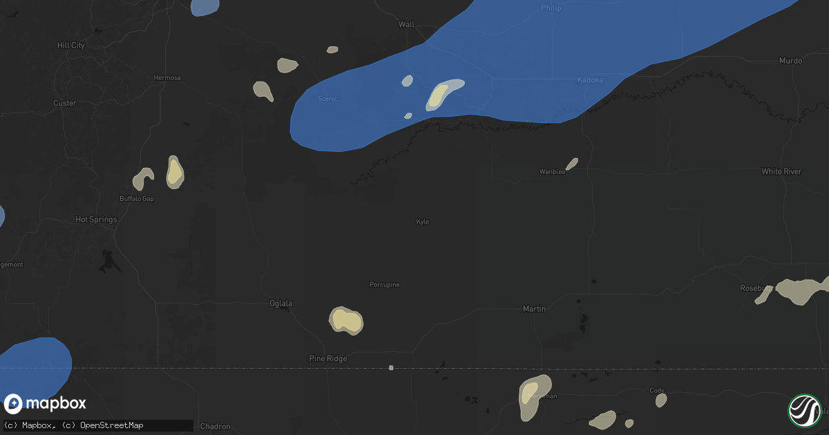 Hail map in Kyle, SD on July 29, 2026