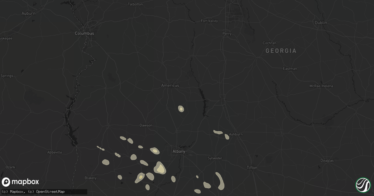 Hail map in Leslie, GA on July 29, 2026