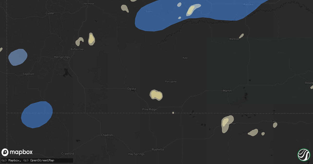 Hail map in Manderson, SD on July 29, 2026
