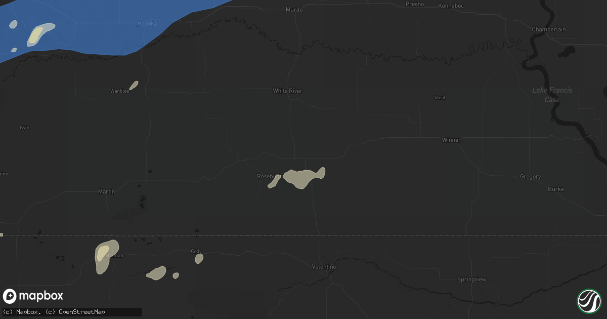 Hail map in Mission, SD on July 29, 2026