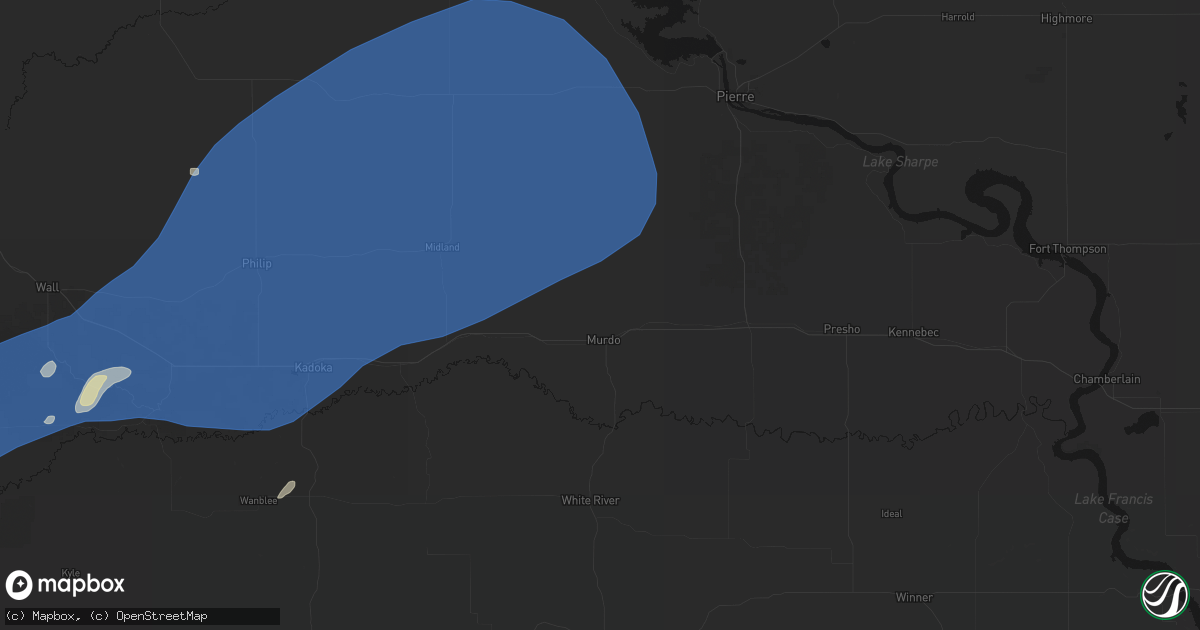 Hail map in Murdo, SD on July 29, 2026