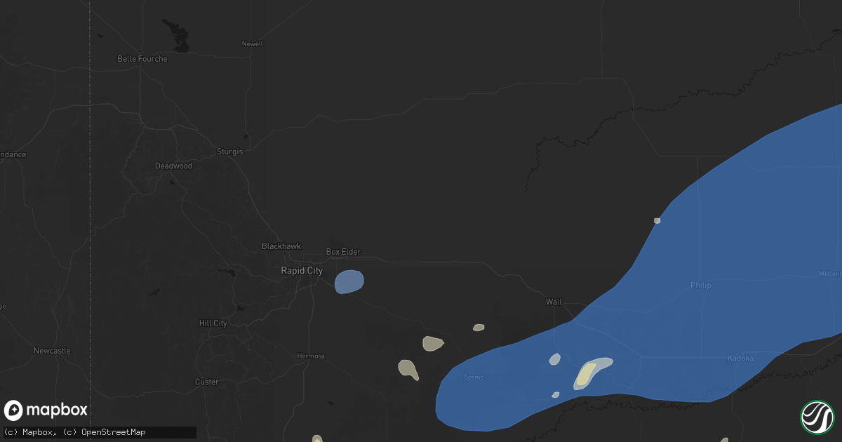 Hail map in New Underwood, SD on July 29, 2026