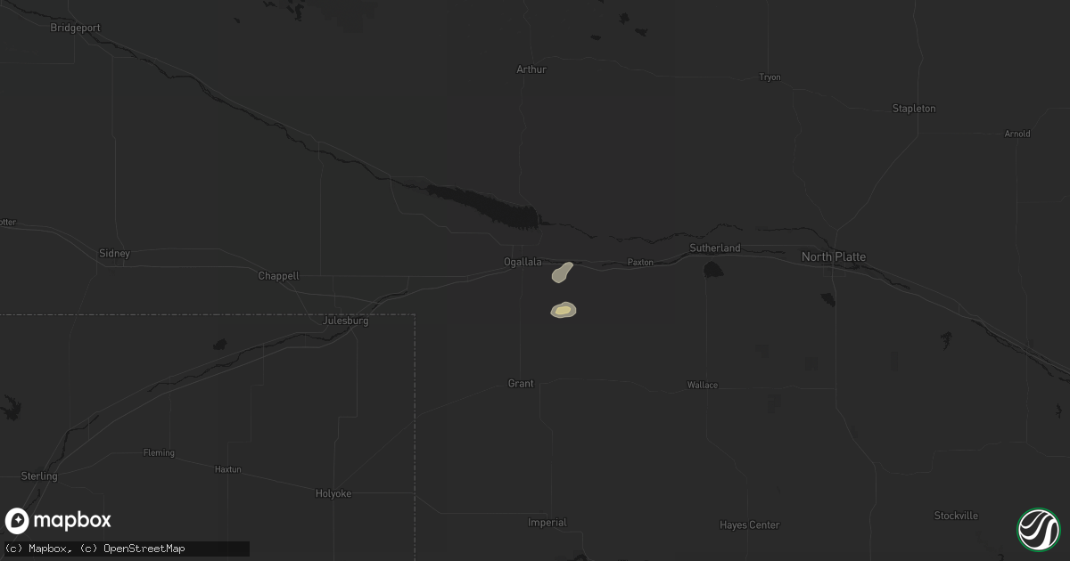 Hail map in Ogallala, NE on July 29, 2026