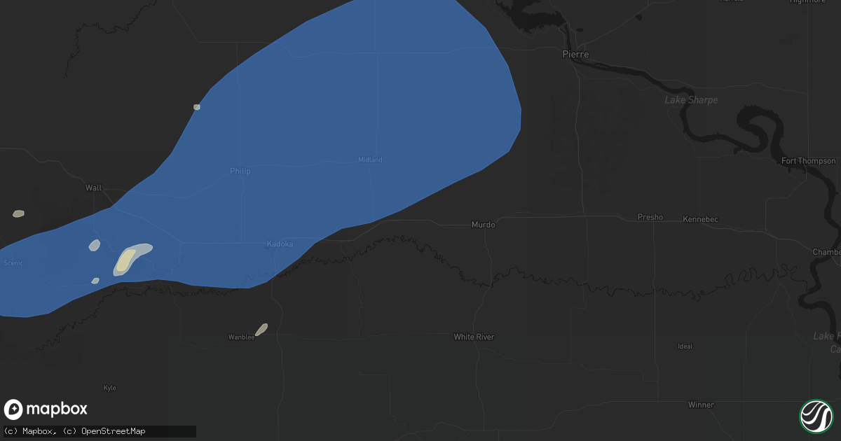 Hail map in Okaton, SD on July 29, 2026